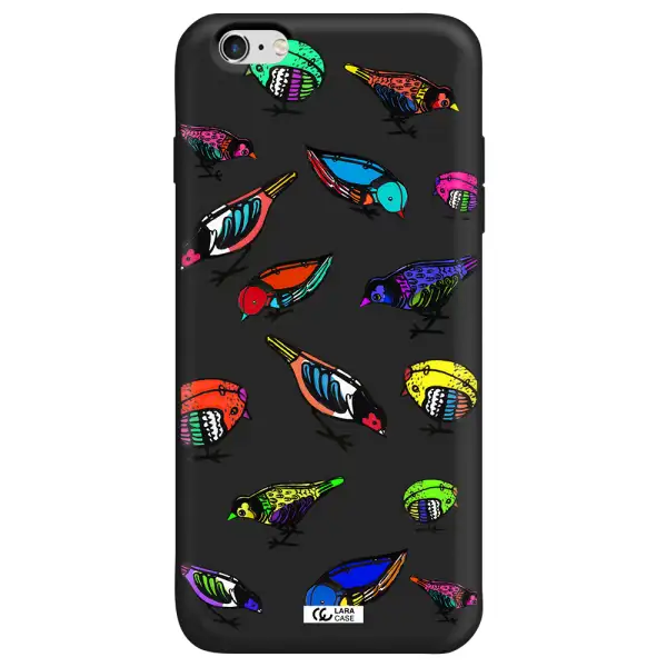 Colorful Birds Drawing Apple iPhone 6 s plus Silicone black Case