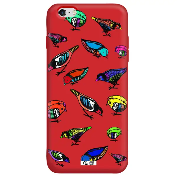 Colorful Birds Drawing Apple iPhone 6 s plus Silicone Imperial Red Case
