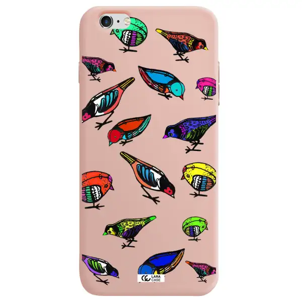 Colorful Birds Drawing Apple iPhone 6 s plus Silicone pastel pink Case