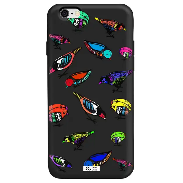 Colorful Birds Drawing Apple iPhone 6 Silicone black Case