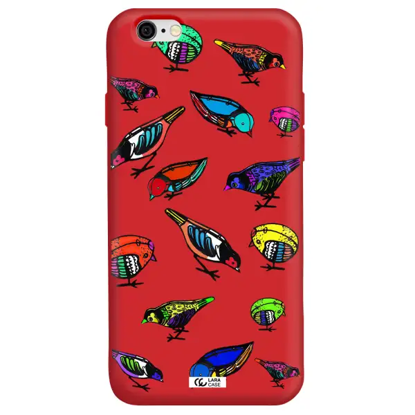 Colorful Birds Drawing Apple iPhone 6 Silicone Imperial Red Case