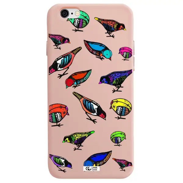 Colorful Birds Drawing Apple iPhone 6 Silicone pastel pink Case