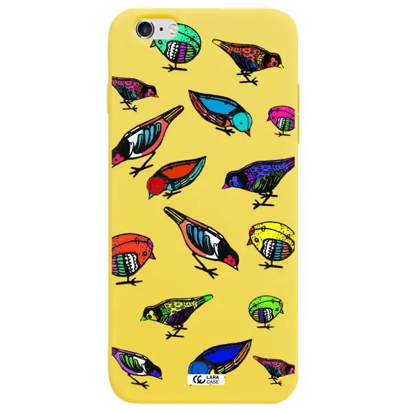 Colorful Birds Drawing Apple iPhone 6S Silicone canary yellow Case