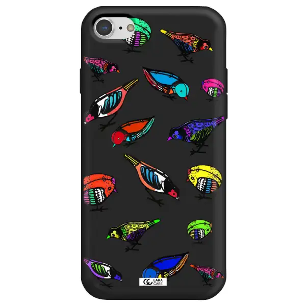 Colorful Birds Drawing Apple iPhone 7 Silicone black Case