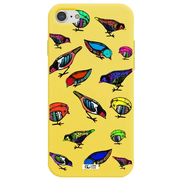 Colorful Birds Drawing Apple iPhone 7 Silicone canary yellow Case
