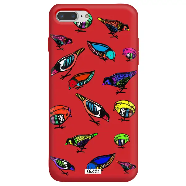 Colorful Birds Drawing Apple iPhone 8 plus Silicone Imperial Red Case