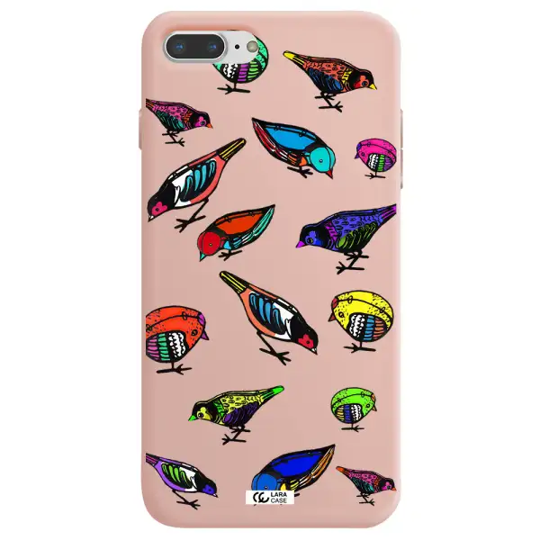 Colorful Birds Drawing Apple iPhone 8 plus Silicone pastel pink Case
