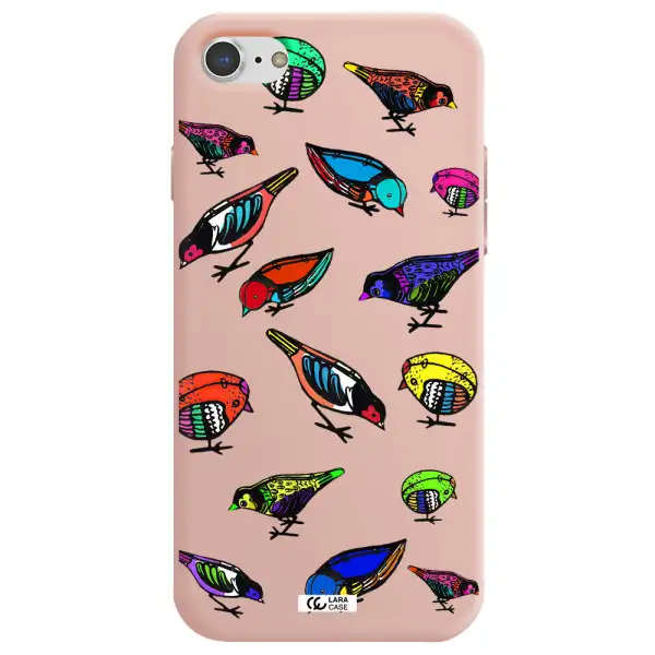 Colorful Birds Drawing Apple iPhone 8 Silicone pastel pink Case