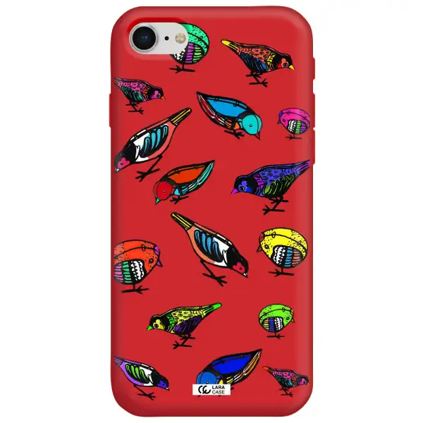 Colorful Birds Drawing Apple iPhone se 2020 Silicone Imperial Red Case