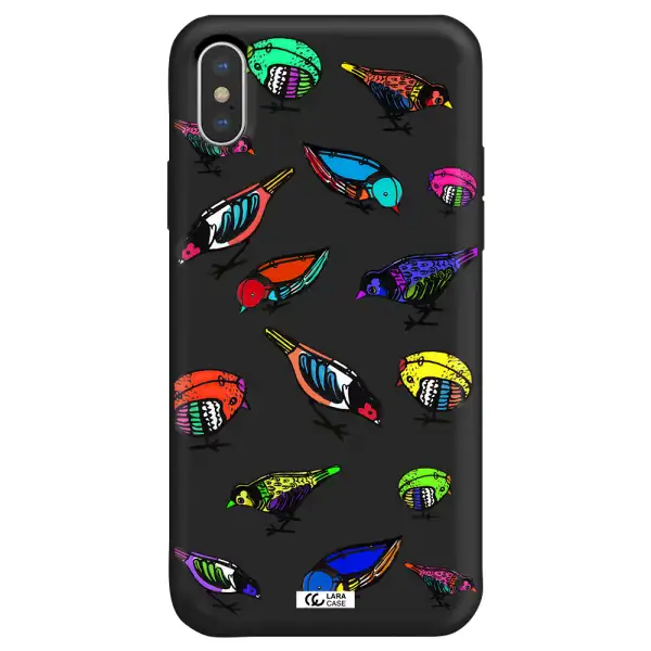 Colorful Birds Drawing Apple iPhone X Silicone black Case
