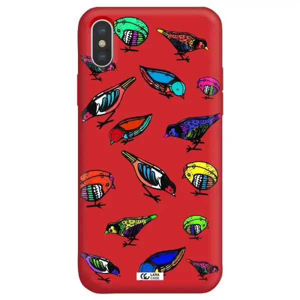Colorful Birds Drawing Apple iPhone X Silicone Imperial Red Case