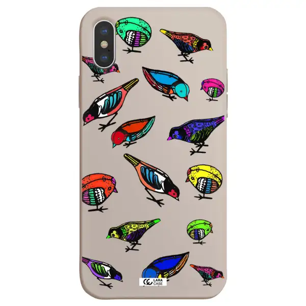 Colorful Birds Drawing Apple iPhone X Silicone Stone Case