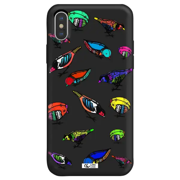 Colorful Birds Drawing Apple iPhone XS Silicone black Case