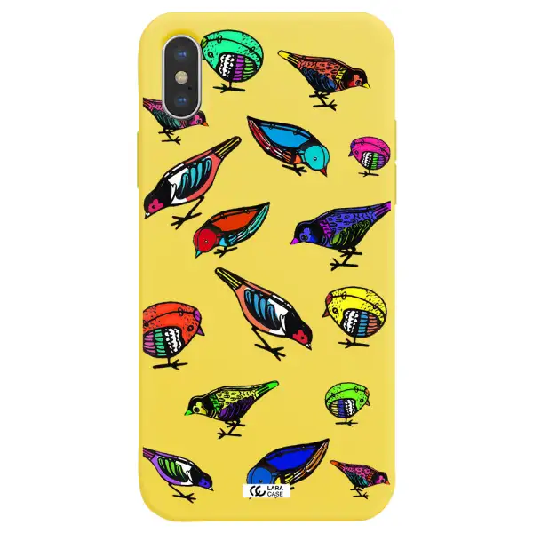 Colorful Birds Drawing Apple iPhone XS Silicone canary yellow Case