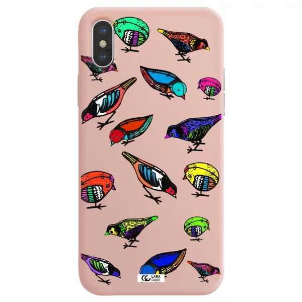Colorful Birds Drawing Apple iPhone XS Silicone pastel pink Case