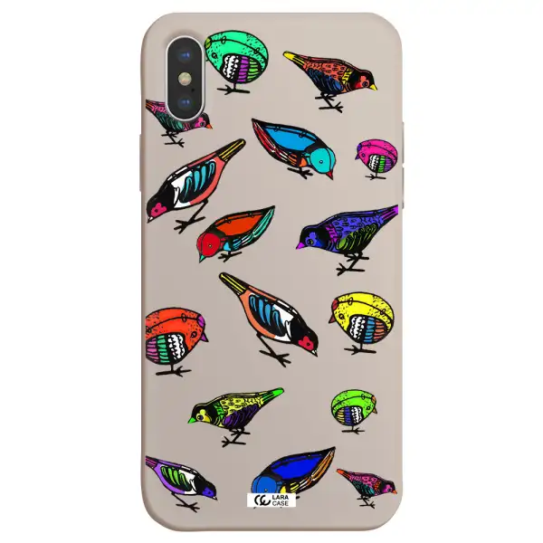 Colorful Birds Drawing Apple iPhone XS Silicone Stone Case