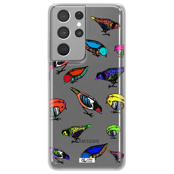 Colorful Birds Drawing Samsung S21 Ultra Clear TPU Case
