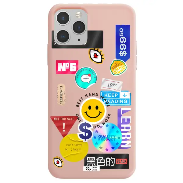 Happy Stıckers Apple iPhone 11 pro max Silicone pastel pink Case