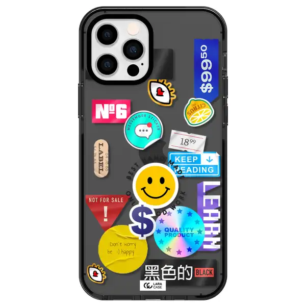 Happy Stıckers Apple iPhone 12 pro impact Smoke Black Case