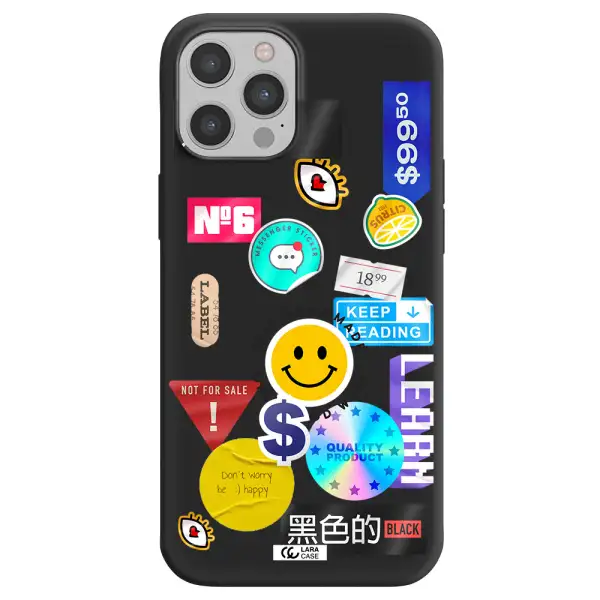 Happy Stıckers Apple iPhone 12 pro max Silicone black Case