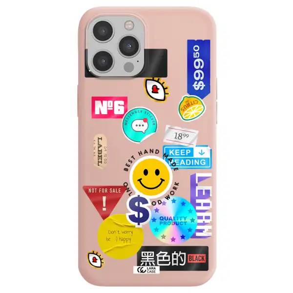 Happy Stıckers Apple iPhone 12 pro max Silicone pastel pink Case