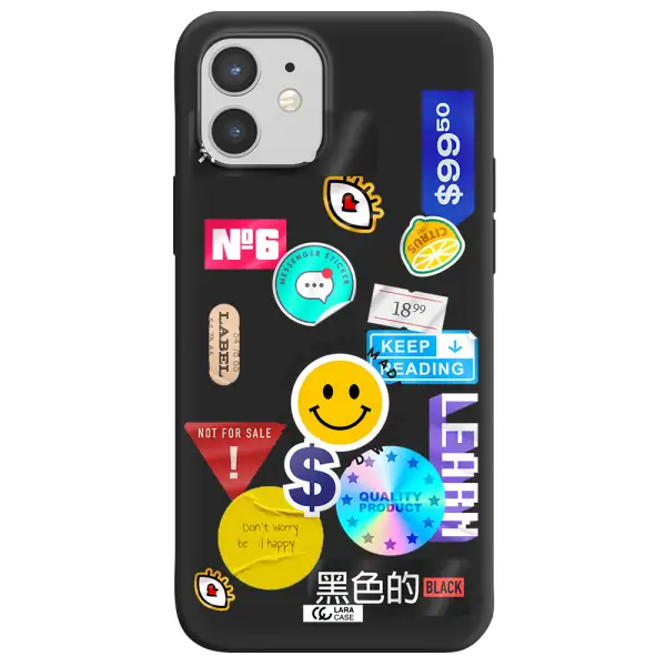 Happy Stıckers Apple iPhone 12 Silicone black Case