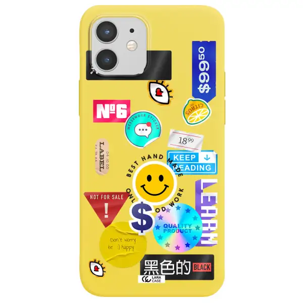 Happy Stıckers Apple iPhone 12 Silicone canary yellow Case