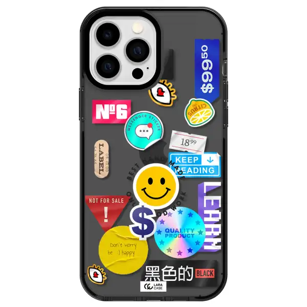 Happy Stıckers Apple iPhone 13 Pro Max impact Smoke Black Case