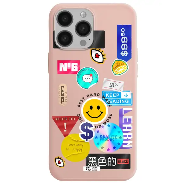 Happy Stıckers Apple iPhone 13 Pro Max Silicone pastel pink Case
