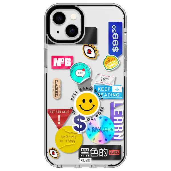 Happy Stıckers Apple iPhone 14 plus impact black border Case