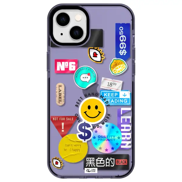 Happy Stıckers Apple iPhone 14 plus impact Lilac Case