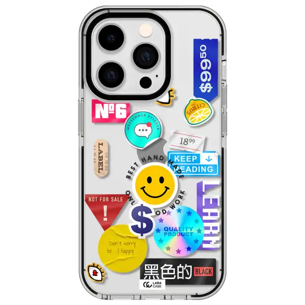 Happy Stıckers Apple iPhone 14 pro impact black border Case