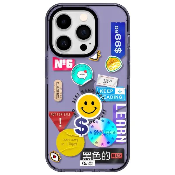 Happy Stıckers Apple iPhone 14 pro impact Lilac Case