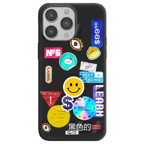 Happy Stıckers Apple iPhone 14 pro max Silicone black Case