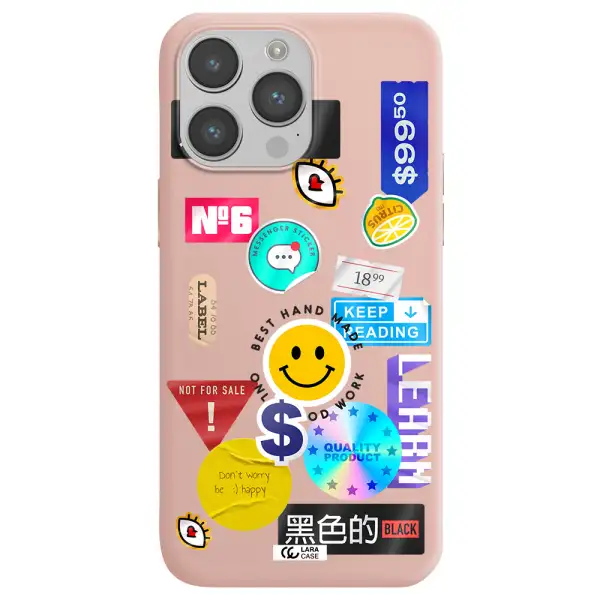 Happy Stıckers Apple iPhone 14 pro max Silicone pastel pink Case