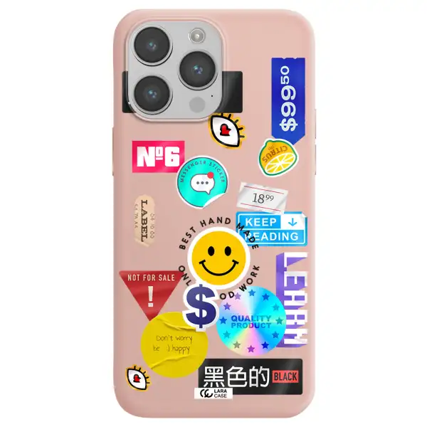 Happy Stıckers Apple iPhone 14 pro Silicone pastel pink Case