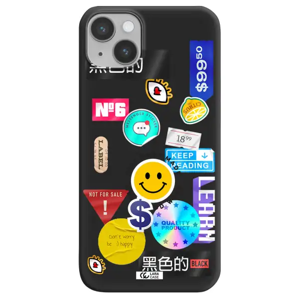 Happy Stıckers Apple iPhone 14 Silicone black Case