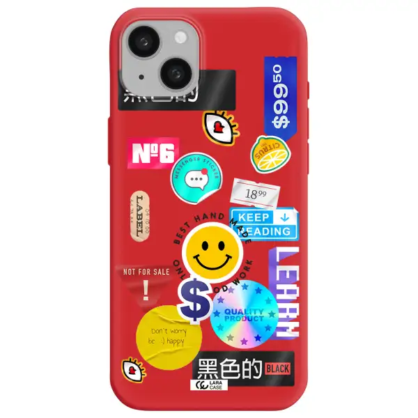 Happy Stıckers Apple iphone 15 plus Silicone Imperial Red Case
