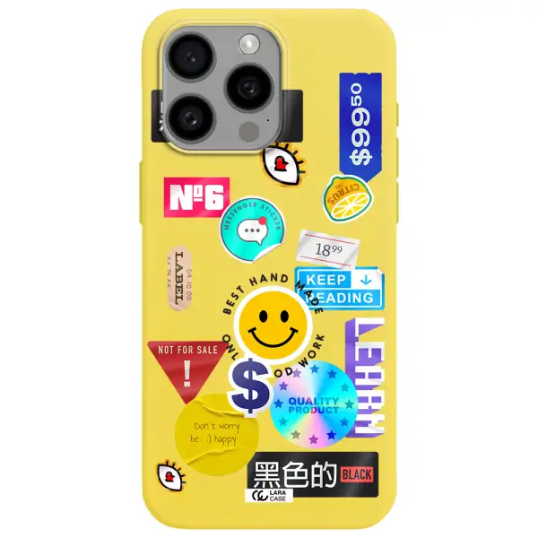Happy Stıckers Apple Iphone 15 Pro max Silicone canary yellow Case