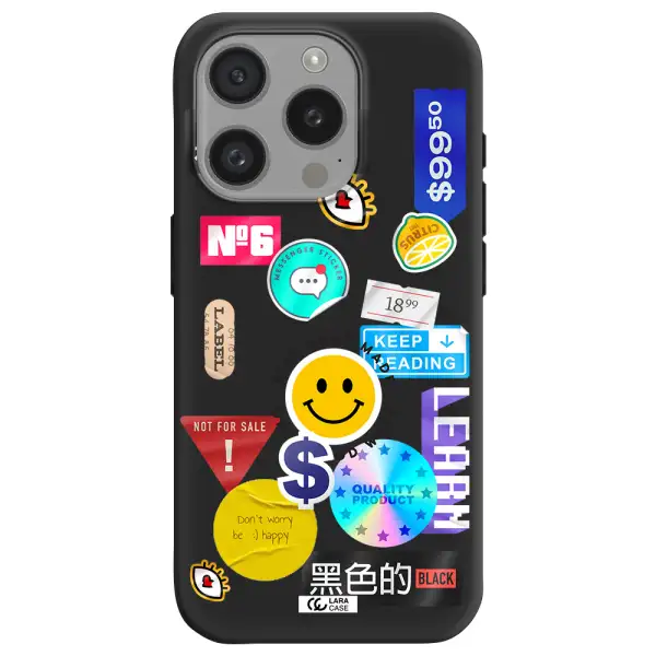Happy Stıckers Apple Iphone 15 Pro Silicone Black Case