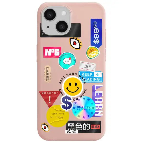 Happy Stıckers Apple Iphone 15 Silicone Pastel Pink Case