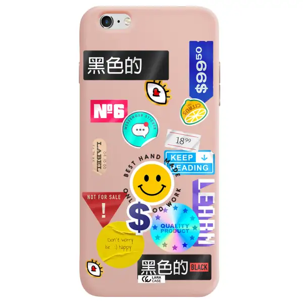 Happy Stıckers Apple iPhone 6S Silicone pastel pink Case
