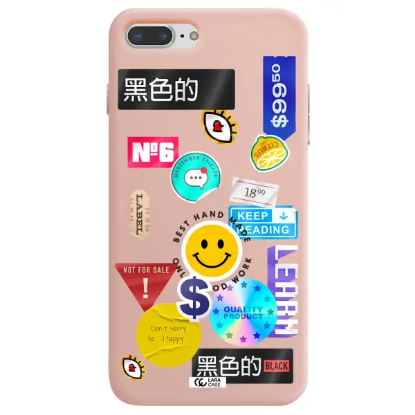 Happy Stıckers Apple iPhone 8 plus Silicone pastel pink Case