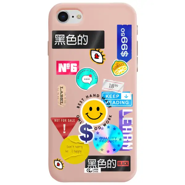 Happy Stıckers Apple iPhone se 2020 Silicone pastel pink Case