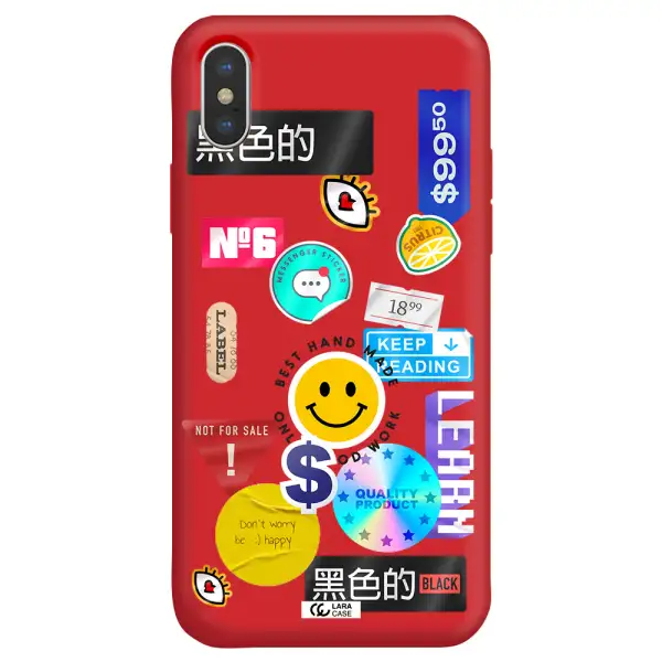 Happy Stıckers Apple iPhone X Silicone Imperial Red Case