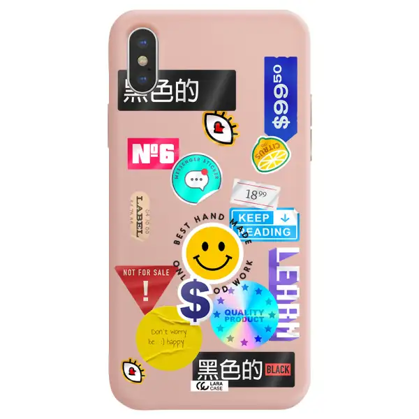 Happy Stıckers Apple iPhone XS Silicone pastel pink Case