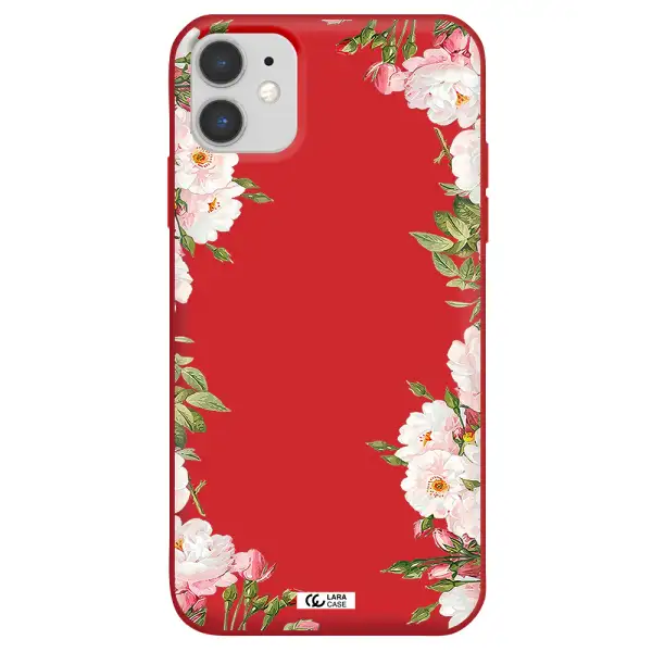 Watercolor Floral Frame Apple iPhone 11 Silicone Imperial Red Case