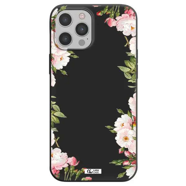 Watercolor Floral Frame Apple iPhone 12 pro max Silicone black Case