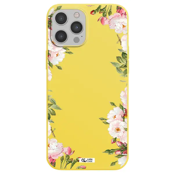 Watercolor Floral Frame Apple iPhone 12 pro max Silicone canary yellow Case
