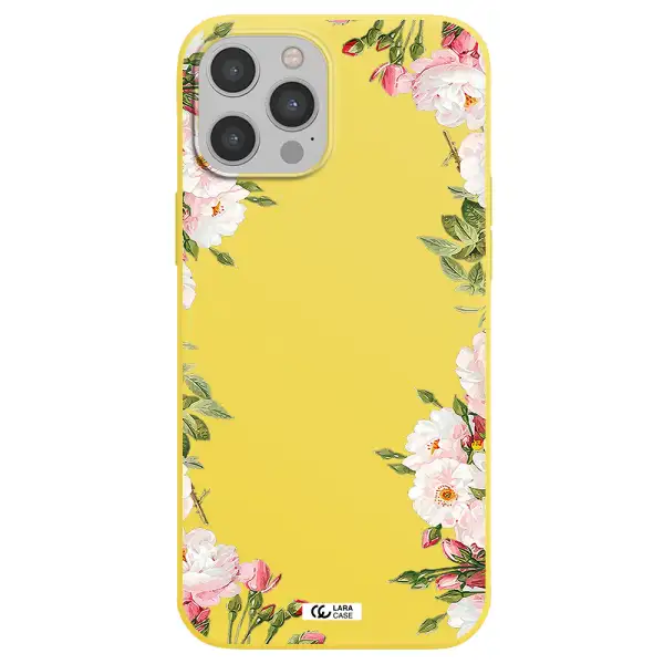 Watercolor Floral Frame Apple iPhone 12 pro Silicone canary yellow Case